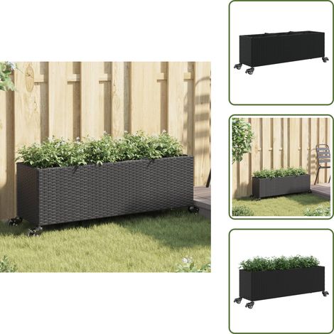 The Living Store Hochbeet mit Rollen & 3 Fächern Schwarz 107x32x38cm Poly Rattan - Pflanzkübel (1/5)