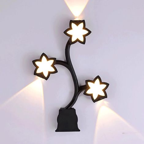 Applique murale fleur à 3 lumières, applique murale en métal noir avec abat-jour en acrylique, appliques murales LED modernes 12W, appliques murales linéaires minces pour chevet de chambre, couloir, s (1/5)