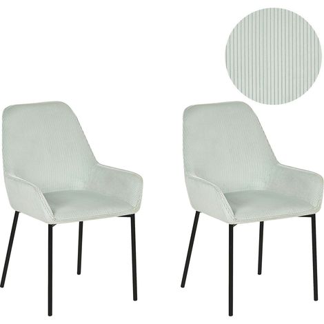 Set di 2 Sedie Imbottite Velluto a Coste Verde Menta Gambe Metallo Nero Loverna (1/5)