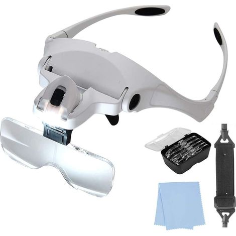 LED-Brille mit Vergrößerungslinse. 5 austauschbare Dioptrien. (1/5)