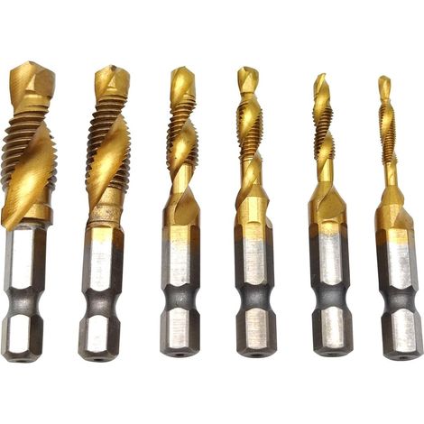 Taraud combiné 6 pièces, vis HSS 1/4'', tige hexagonale, outils de fraisage, jeu de forets M3-M10, accessoires d'outils électriques, coupe pour métal, bois, plastique, aluminium fin (1/5)