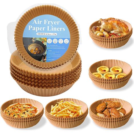 Lot de 100 feuilles de papier sulfurisé jetables pour friteuses à air, de forme ronde et antiadhésives.-AquaForge (1/5)