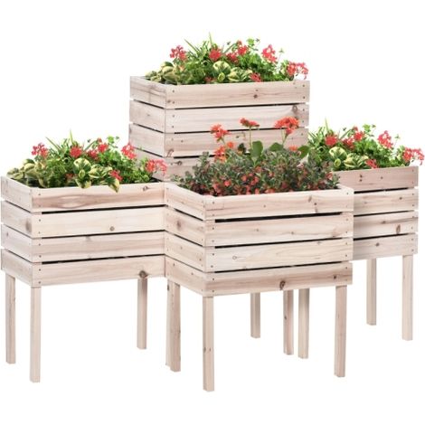 Carré Potager Surélevé en Bois Massif Jardinière de Fleurs Résistant aux Intempéries 50x30x60cm Naturel (1/5)