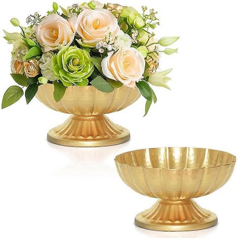 Goldene Vasen für Tischdekorationen: Vintage-Blumenschale für Hochzeiten, kleine 10 cm Sockelvase (2er-Set) (1/5)