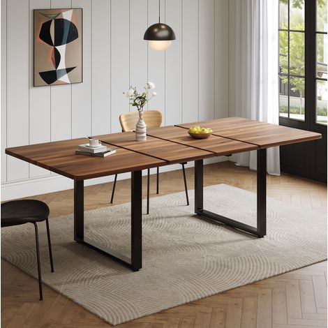 Mesa de comedor extensible 140/180/220 x 80 cm de MDF con patas metálicas color nogal OKWISH (1/5)
