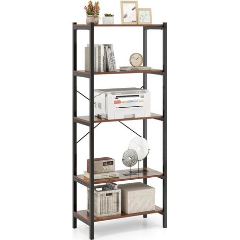 COSTWAY Libreria a 5 Ripiani, Scaffale di Stoccaggio con Struttura in Metallo e Doppio Sistema Anti-Ribaltamento, Scaffale Autoportante per Ufficio Soggiorno Camera da Letto, 66x34x161 cm (1/5)
