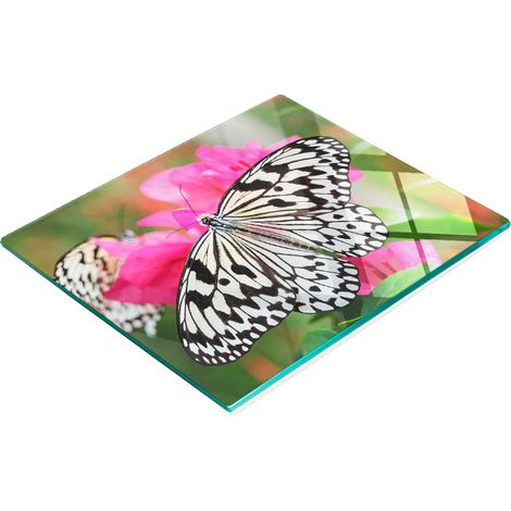 Tablero de vidrio decorativo multifuncional para cocina con forma de mariposa y flor, 60x52 cm.