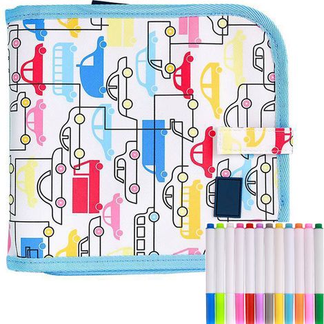 1 Tableau à dessin effaçable, 14 pages noires, cuir PU, 12 feutres couleur, jouet éducatif enfants voyage (1/5)