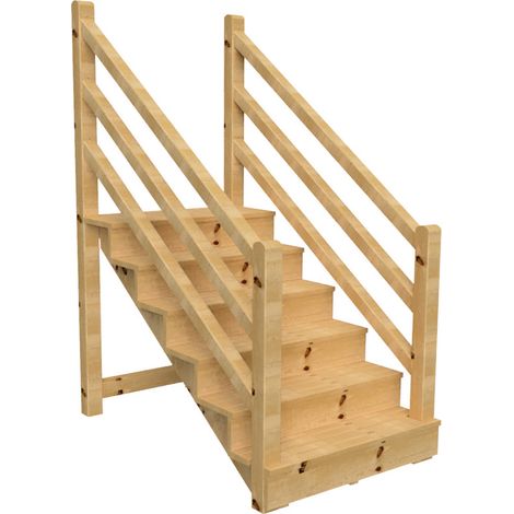 Holztreppe VENEZIA mit Treppengeländer beidseitig, 6 Stufen, H105cm B120cm, mit Setzstufen