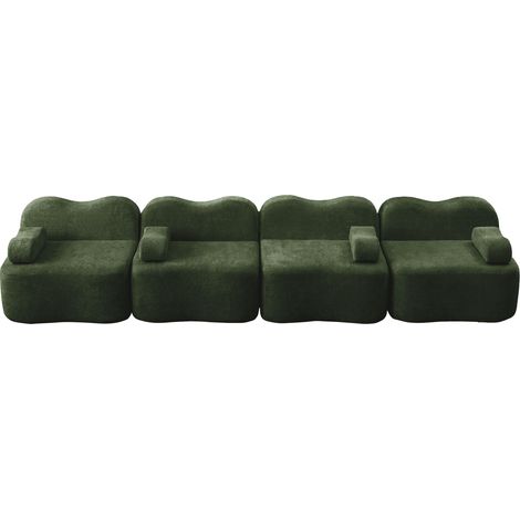 Sofá modular de 4 plazas sin estructura, terciopelo verde, asiento profundo (1/5)