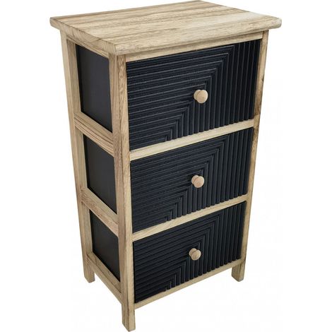 Mobiletto comodino in legno con tre cassetti per interno fisso nero e beige 34x25xH60 cm Artec