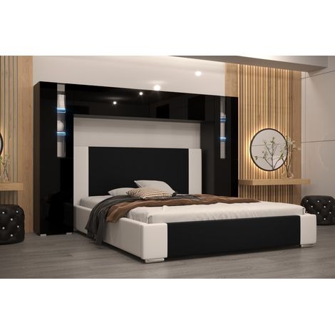Tête de lit Armoire - pont de lit PANAMA 8/21B/HG1-1B noir/noir brillant 240x184x35cm