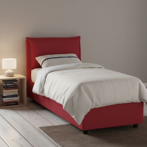 Talamo Italia Cama individual Carla, Cama contenedor con revestimiento de tela, 100% Made in Italy, Apertura frontal, adecuado para colchón Cm 90x200, Rojo, con embalaje reforzado (1/5)