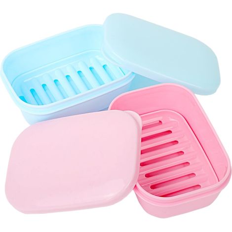 Porte-savon de voyage 2 pièces, récipient à savon en barre, étui de voyage à savon étanche, porte-savon avec couvercle pour voyage, Camping, salle de sport (bleu et rose)