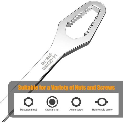 2 llaves universales plateadas, llaves universales de boca fija de 8-22 mm, herramienta multiusos ajustable de doble cara con autoajuste. (1/5)