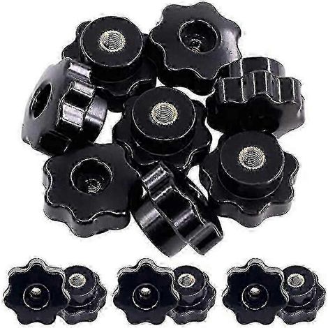 Lot de 15 poignées de serrage à bouton étoile M6, en plastique avec insert fileté femelle en laiton, prise en étoile ergonomique, montage traversant, à visser, pour machines et meubles (1/5)