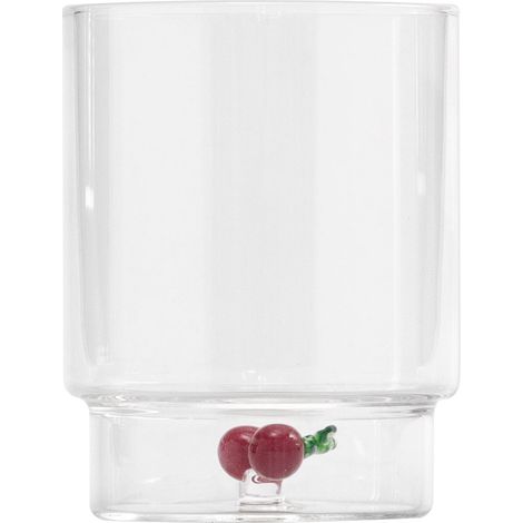 Zafferano Teca Frutta - Set 6 Bicchieri in Vetro Borosilicato con Ciliegie - Tumbler 35 cl Doppio Fondo Decorato a Mano, Lavabili Facilmente (1/4)