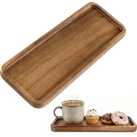 Plateau en bois avec assiettes à goûter, plateau à thé de style japonais, marron (1/5)