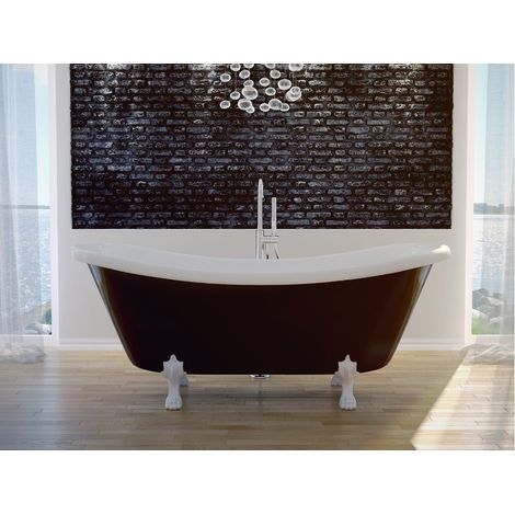 Baignoire îlot blanc sur pieds pattes de lion noir AMELIA 190x77 (1/3)