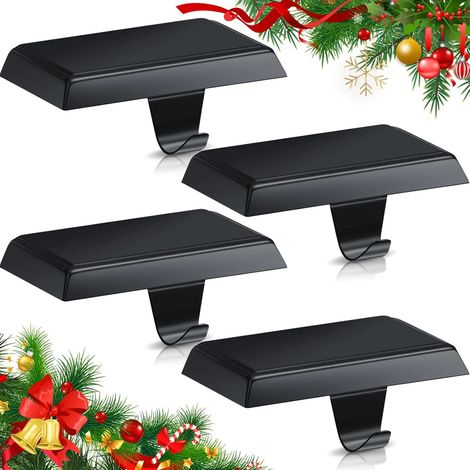 wxsp Lot de 4 supports de chaussettes de Noël pour cheminée, support lesté pour cheminée, décoration de fête de Noël (noir) (1/5)