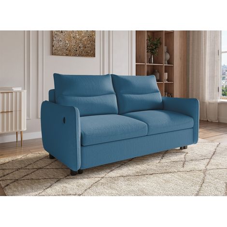 Deco In Paris – Canapé convertible 3 places tissu bleu – Dimensions couchage 163 x 177 cm – Assise confortable – Style scandinave rétro (1/5)