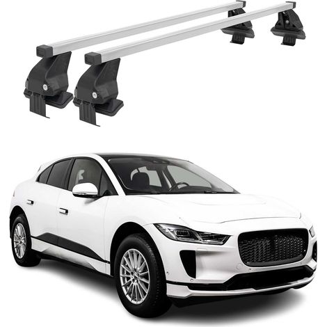 OMAC Dachträger Querträger Stahl für Jaguar I-Pace 2018-2024 – Abschließbar – City-Crash-getestet – DIN 75302:2019 – ISO/PAS 11154:2006 – Max. 50 kg Silber (1/5)