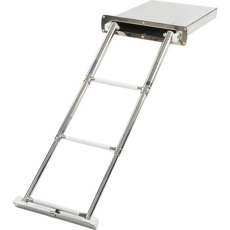Échelle pliable à 3 marches pour bateau, réglable, en acier inoxydable 316, boîte cachée télescopique, support arrière (1/5)