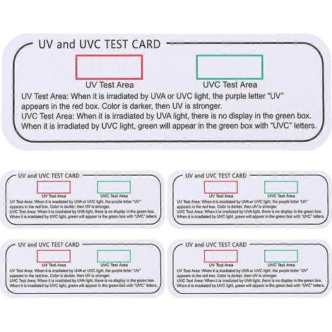 Lot de 5 cartes de test UVC-UVA, outils d'identification de la lumière UVC, bandelettes de test UVA, cartes indicatrices (1/3)