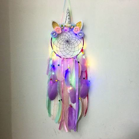 Attrape-rêves licorne avec lumière LED colorée pour chambre de fille ou garçon, décoration murale à suspendre, cadeau de fête (épingle) (1/5)