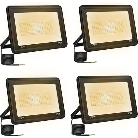 4 Pièces Projecteur Led Extérieur 150W, Spot Led Exterieur 15000LM 3000K Blanche Chaude IP66 ImperméAble Projecteur Exterieur Pour Jardin Garage Patio Grange Cour (1/5)