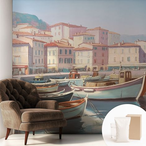 Papier peint intissé décoratif pour salon chambre et cuisine Facile à poser avec colle Port de plaisance en bord de mer 250x250 cm (1/5)