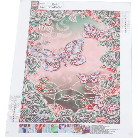 Tableau à strass motif papillon coloré, décoration murale à faire soi-même, 30 x 40 cm (1/5)