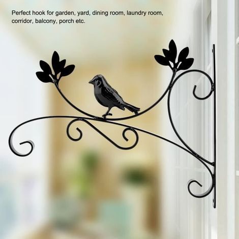 Wrought iron hanging crochet for flower pots - Garden decoration - KOE - Black - Metal