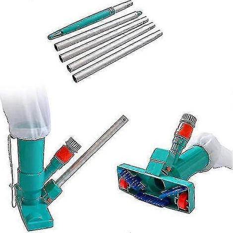 Aspirateur de piscine portable pour piscine hors sol, nettoyeur sous-marin à jet avec brosse, sac et perche à 5 sections de 144 cm (56,5 pouces). (1/5)