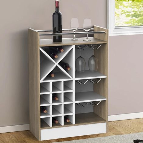 Mobile Bar Cantinetta per 20 Bottiglie Vino 96x64,5x35 cm con Porta Calici in Legno Quercia (1/4)