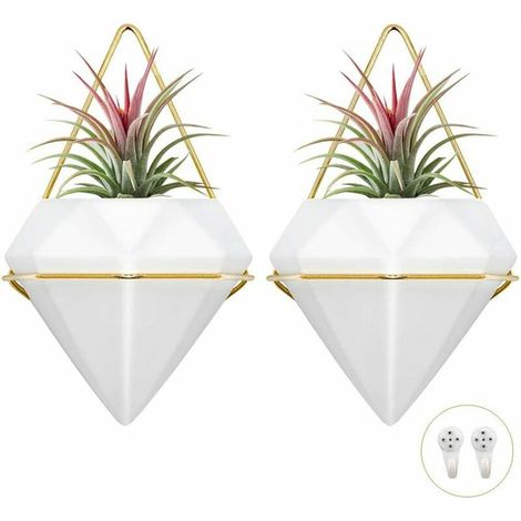 2 Pièces Pot Plante Suspendu, Jardinière Murale Géométrique Plantes de Diamant, Pot Suspension Plante de Fleurs charnues à Air avec Cadre Doré, Utilisé pour Fleurs Décor Mural pour Maison,Bar (1/5)