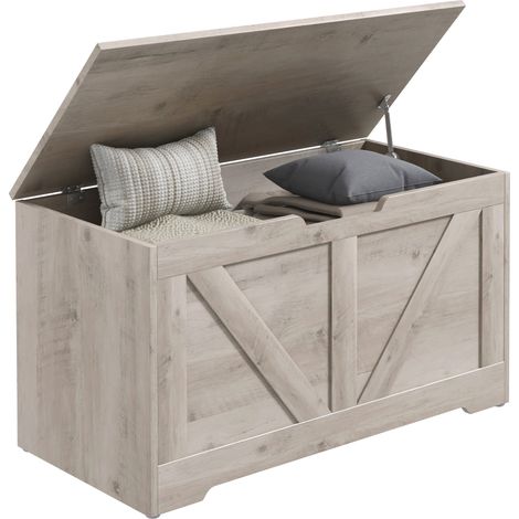Coffre de rangement - HOMCOM - couvercle rabattable et charnières de sécurité - panneaux de particules - 80 x 40 x 45 cm - gris