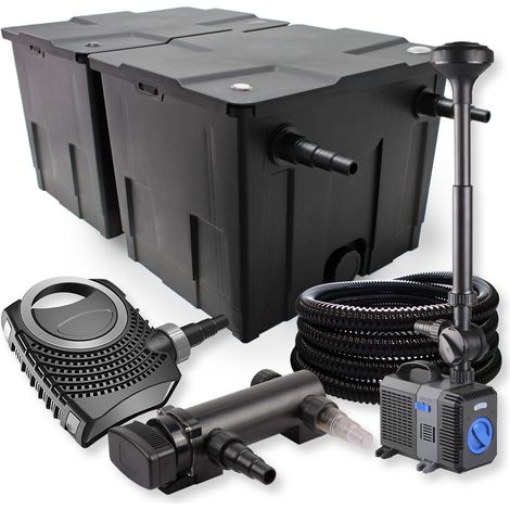 SunSun Komplettset: CBF-350B Teichfilter bis 60000 L Teichfilteranlage, CTF-8000 Teichpumpe 8000l/h 70W, CUV-318 Teichklärer 18W, 25m Teichschlauch 25 mm, CTP-2803 Springbrunnen 3000l/h 10W