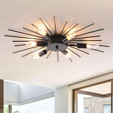 6-Lights Sputnik Light Fixture Flush Mount Gold Ceiling Lights Modern Firework Metal Ceiling Lighting Chandelier Ceiling Lamp for Farmhouse Dining Room Bedroom Living Room (1/5)