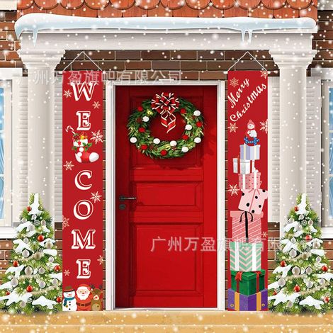 2 distiques de Noël, décorations extérieures, drapeaux extérieurs, cadeaux de Noël rouges classiques, décoration d'ambiance de vacances drapeaux suspendus 180 cm x 30 cm tissu polyester 100D (1/4)