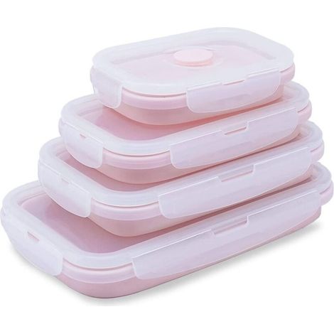 Pliable Frischhaltebehälter en Silicone, sans BPA, ResQIEDOVIEYose, avec lufQIEDOVIEYichtem couvercle en plastique pour la Cuisine,Rose