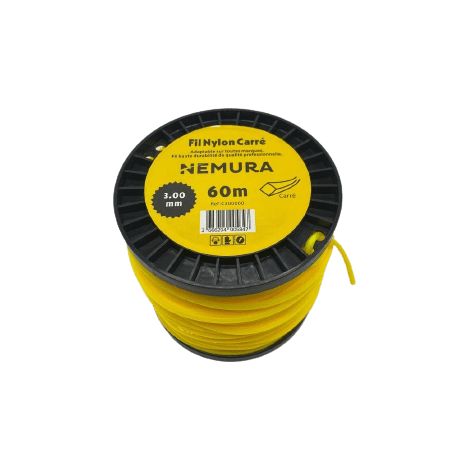 Fil débroussailleuse carré 60m – Ø 3,00mm – Bobine nylon haute durabilité – Excellente tenue à l'œillet – Compatible toutes marques