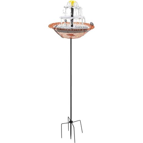 Fontaine solaire pour bain d'oiseaux Fontaine solaire pour bain d'oiseaux Pompe fontaines à oiseaux sur piquets jardin Fontaines d'eau en cascade à 3 couches avec support sur piquet en métal (1/5)