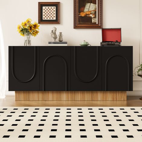 Buffet 160 x 38 x 75 cm avec 4 Portes et Relief en U, Panneaux de Particules,noir
