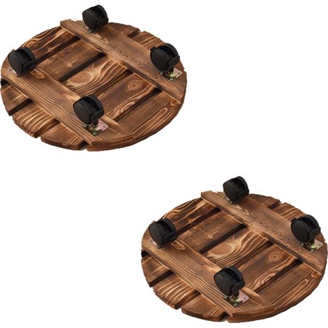 Support de pot de fleur roulant extérieur 2 pièces, support de fleur à rouleau mobile, couleur carbonisée, rond, diamètre 30CM (1/5)