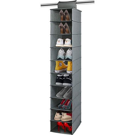 Etagère à chaussures pliable suspendue 120 x 30 x 15 cm (gris et noir) - Etagère à chaussures en intissé avec 10 cases (1/5)