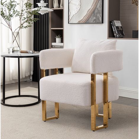 Poltrona relax singola in velluto bianco, design moderno, OKWISH (1/5)