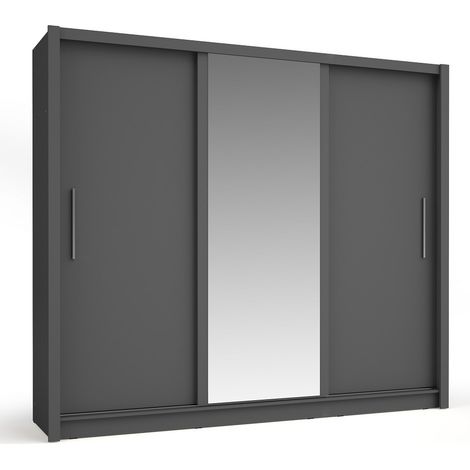 Armadio OZZULA a 3 porte scorrevoli con specchio grigio antracite 248 cm