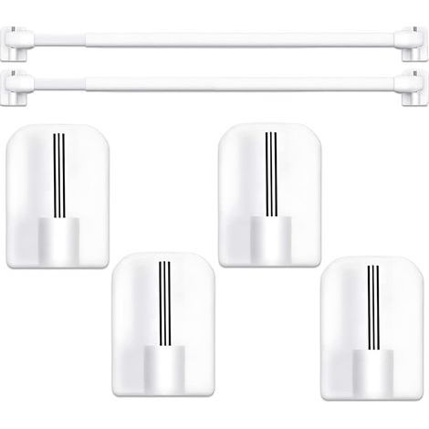 Lot de 2 tringles à rideaux extensibles avec 4 crochets adhésifs, tringle réglable, crochet de fenêtre en plastique pour la maison, la salle de bain, les fenêtres, 30 à 50 cm, blanc (1/5)