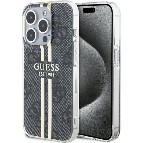 Guess GUHCP15LH4PSEGK iPhone 15 Pro 6.1" nero/custodia rigida nera IML 4G con striscia dorata (1/5)